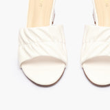 Ruched Block Heel Slides white front angle zoomed in