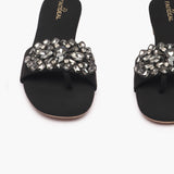 Embellished Party Slides black front angle zoomed in