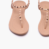 Back Elastic Flat Sandals beige front angle zoomed in