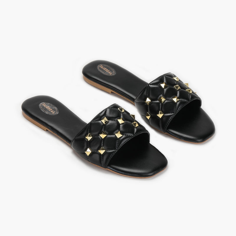 Quilted Studded Slides black side angle