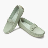 Snake Textured Buckle Accented Loafers sea green 