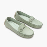 Snake Textured Buckle Accented Loafers sea green side angle