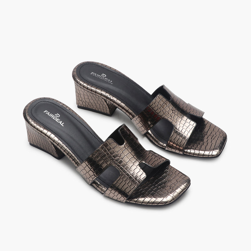 FRAME Womens Black Leather Slide Sandals Heels Toe Ring Croc Print US 8.5  EU 39 | eBay