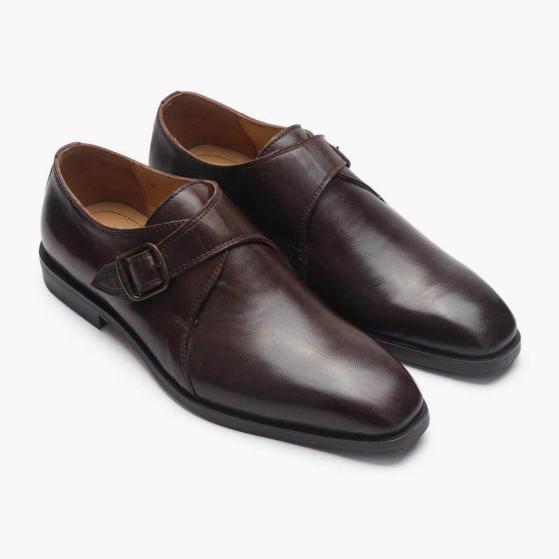 Definitive Single Buckle Monk Straps brown side angle