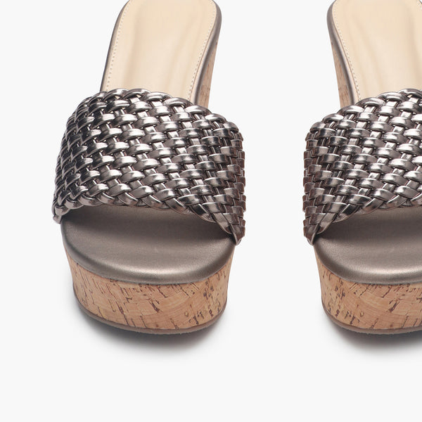 Braided Wedges metallic front zoom