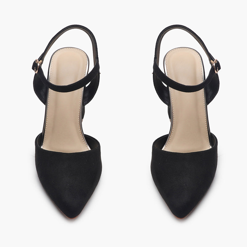 Suede Anklestrap Pumps black front angle