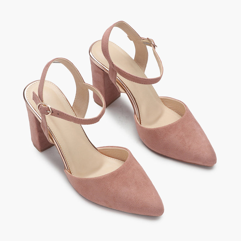 Suede Anklestrap Pumps pink side angle