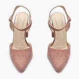 Suede Anklestrap Pumps pink front angle