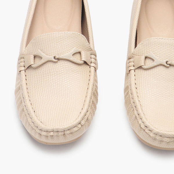 Snake Textured Buckle Accented Loafers beige front zoom