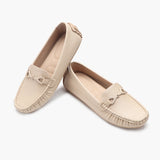 Snake Textured Buckle Accented Loafers beige 