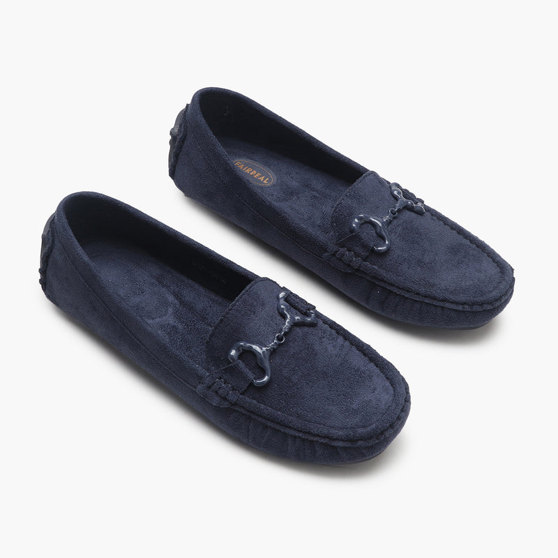 Buckle Accented Suede Loafers blue side angle
