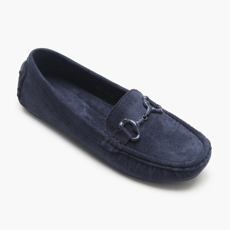 Buckle Accented Suede Loafers blue side single