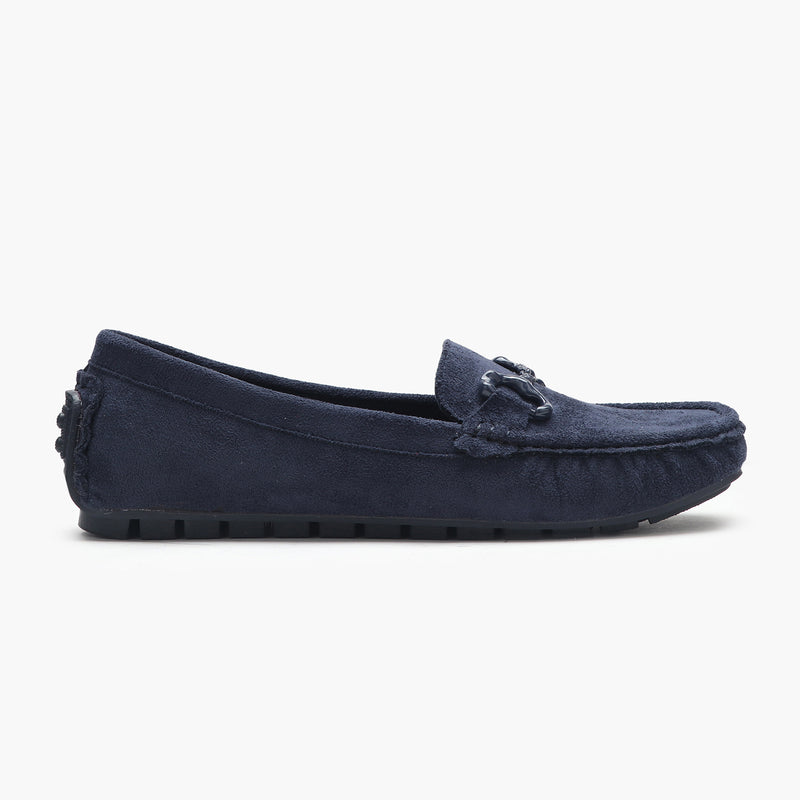 Buckle Accented Suede Loafers blue side profile