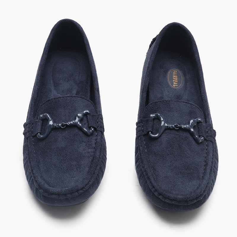 Buckle Accented Suede Loafers blue front