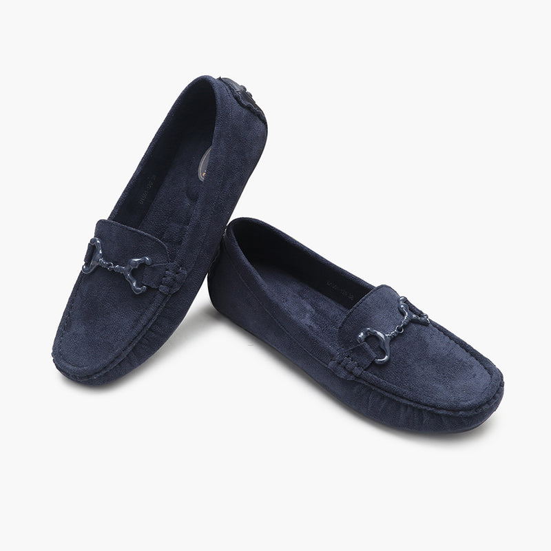 Buckle Accented Suede Loafers blue 