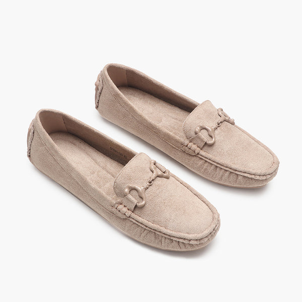 Buckle Accented Suede Loafers beige side angle