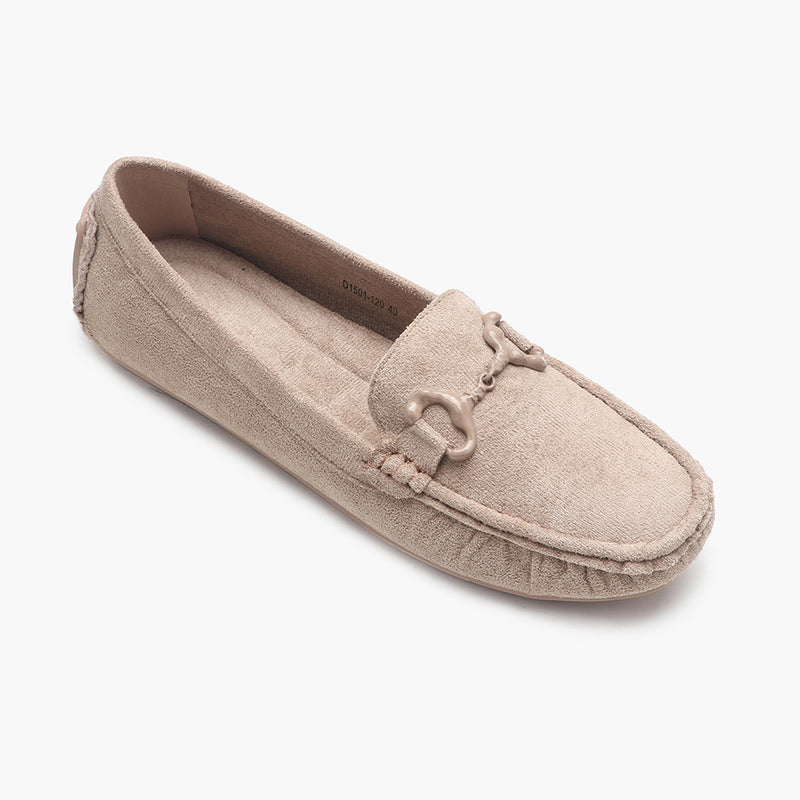 Buckle Accented Suede Loafers beige side single
