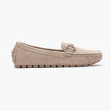 Buckle Accented Suede Loafers beige side profile