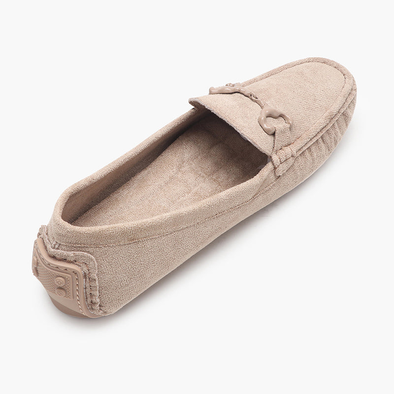Buckle Accented Suede Loafers beige back