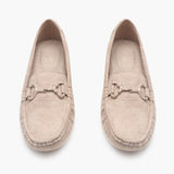 Buckle Accented Suede Loafers beige front angle