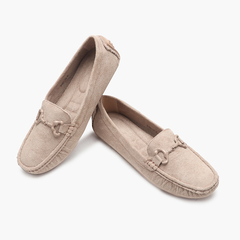 Buckle Accented Suede Loafers beige 