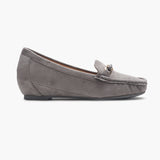 Buckle Accented Suede Heeled Loafers grey side profile