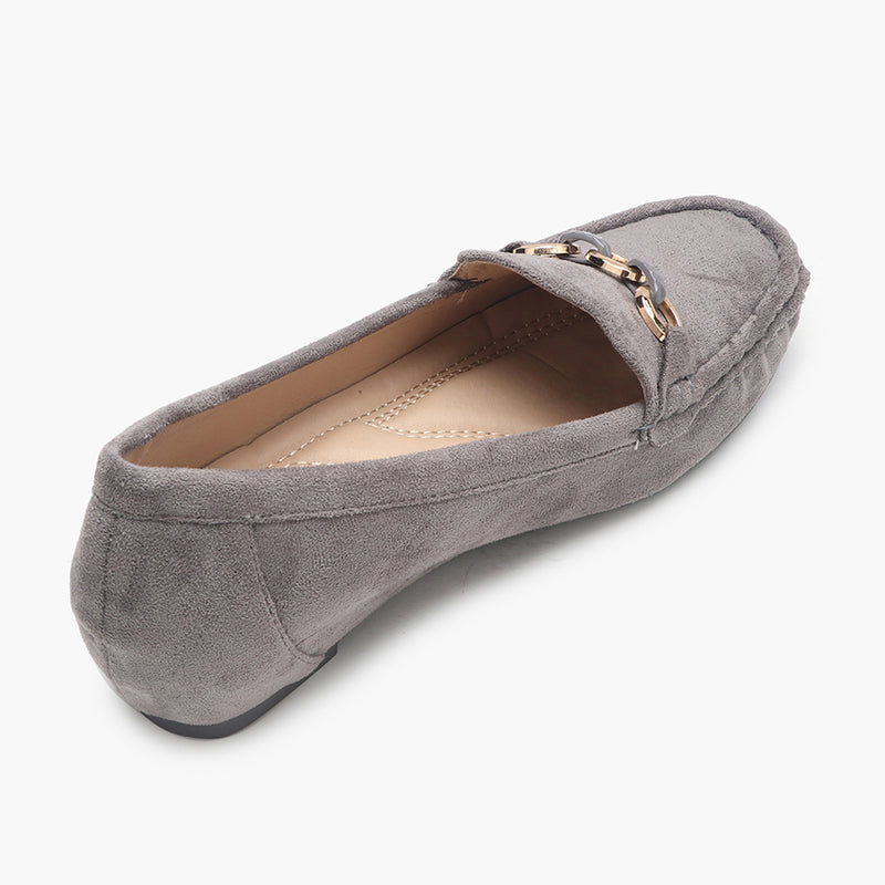 Buckle Accented Suede Heeled Loafers grey back