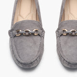 Buckle Accented Suede Heeled Loafers grey front zoom