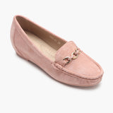 Buckle Accented Suede Heeled Loafers pink side single