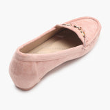 Buckle Accented Suede Heeled Loafers pink back