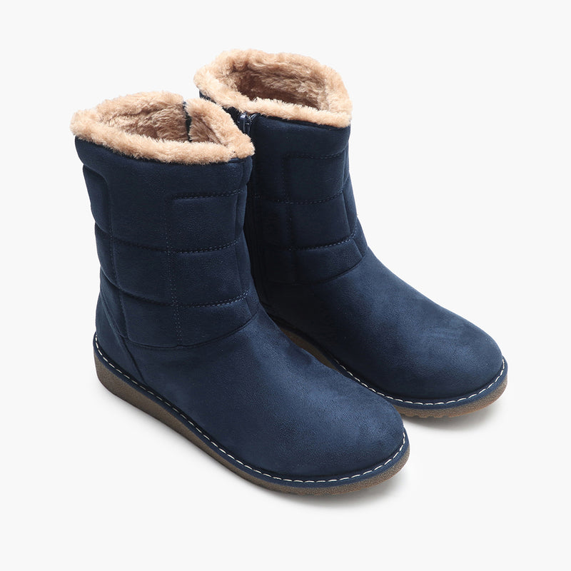 Fur Top Zipper Suede Boots blue side angle