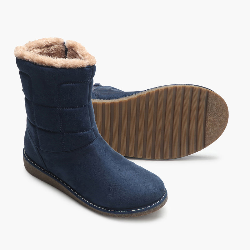 Fur Top Zipper Suede Boots blue side and sole