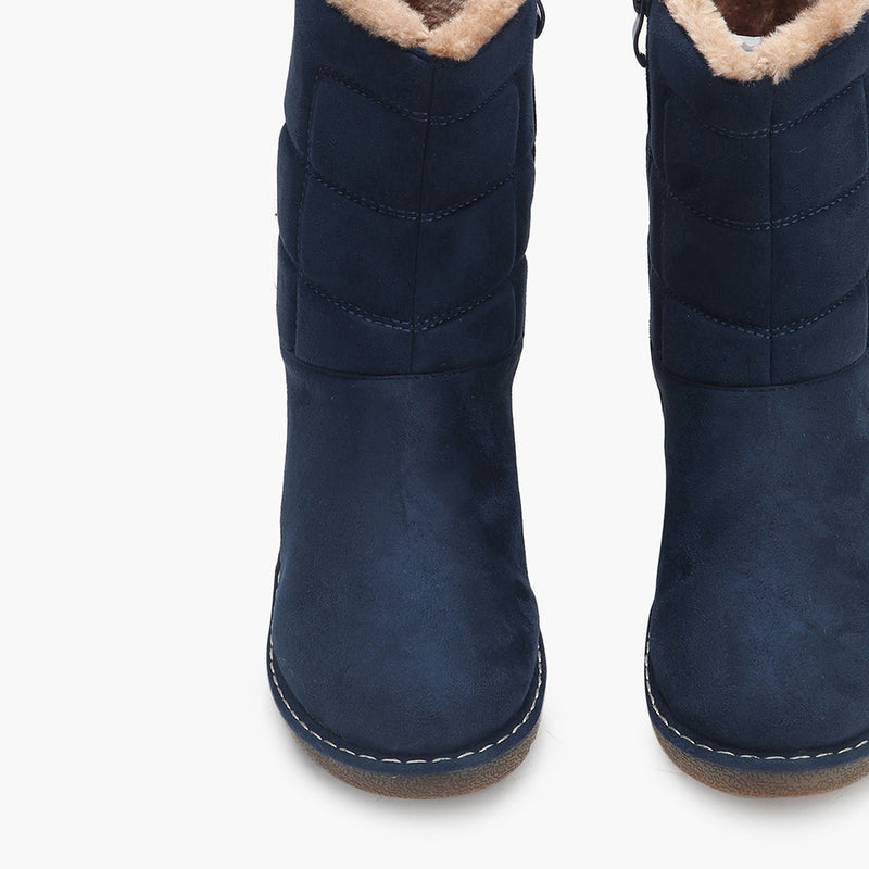 Fur Top Zipper Suede Boots blue front angle