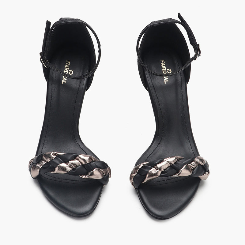 Split Braided Sandals black front angle