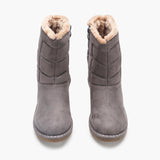 Fur Top Zipper Suede Boots grey front angle
