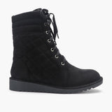 Quilted Lace Up Suede Boots black side profile