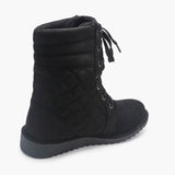 Quilted Lace Up Suede Boots black back