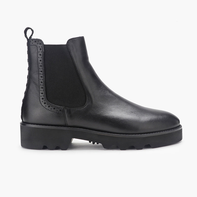 Combat Chelsea Boots black side profile with heel