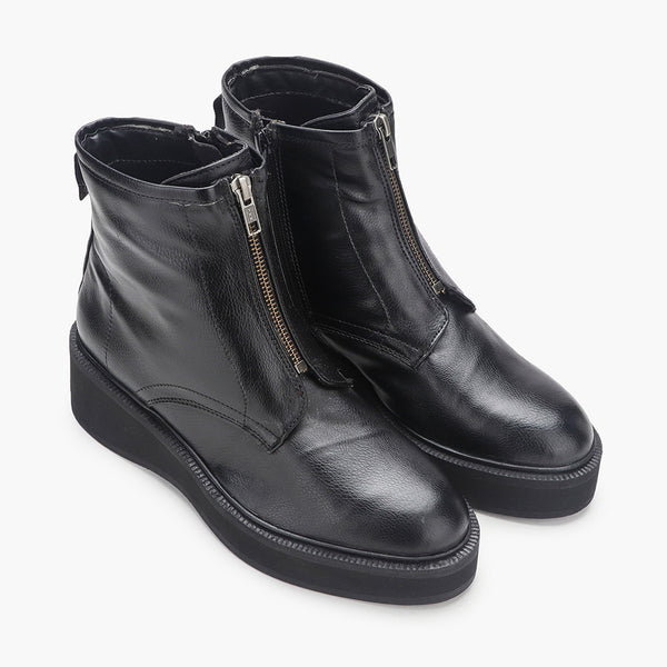 Front Zipper Detail Boots black side angle