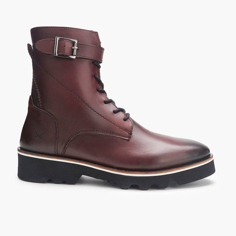 Casual Lace Up Zipper Boot maroon side profile