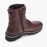 Casual Lace Up Zipper Boot maroon back