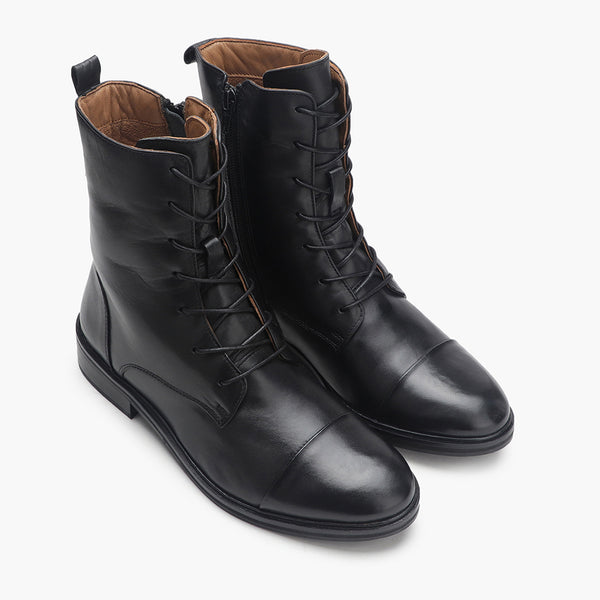 Combat Lace Up Zipper Boot black side angle