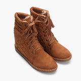 Quilted Lace Up Suede Boots brown side angle