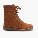 Quilted Lace Up Suede Boots brown side profile