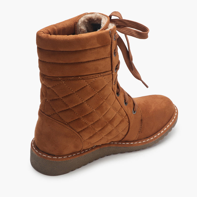Quilted Lace Up Suede Boots brown back