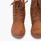 Quilted Lace Up Suede Boots brown front zoom