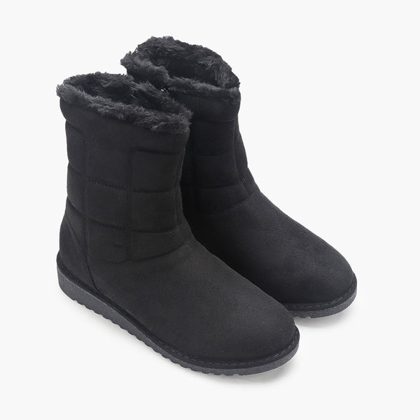 Fur Top Zipper Suede Boots black side angle