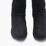 Fur Top Zipper Suede Boots black front zoom