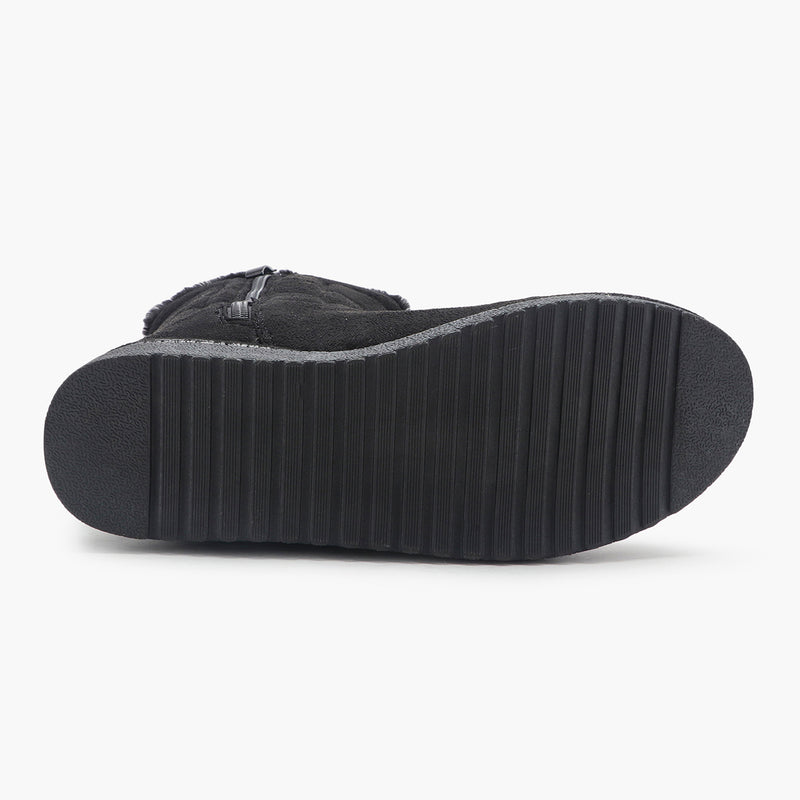 Fur Top Zipper Suede Boots black sole