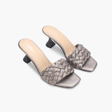 Braided Slip On heels metallic side angle